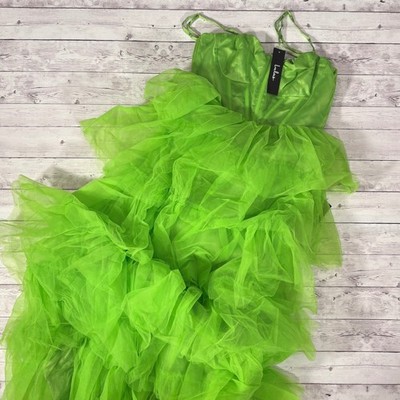 Lulus Rule the Runway Medium Green Tulle Corset Bustier Tiered Ruffle Dress NWT