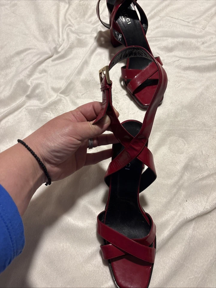 GUCCI Red Ankle Strap Heels Sandals 10 Excellent Used Condition High End Luxury - Image 4 of 4