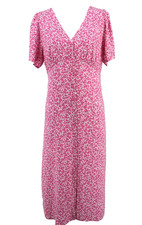 Old Navy Midi Dress Women Size Large Pink Floral Smocked Button Short Sleeve New