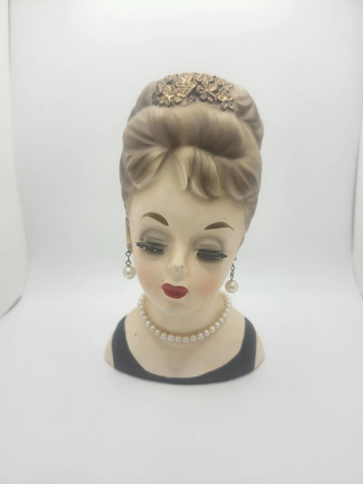 Rare 1963 INARCO HEAD VASE Model E-1088 Faux Pearl Jewels & Label