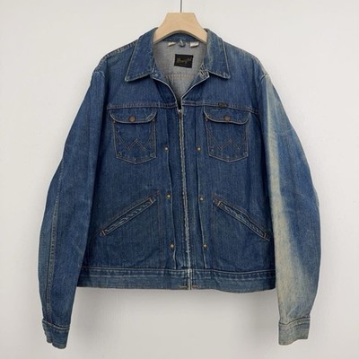 Vintage 70s Wrangler 24mjz Denim Jacket Lht Zip Front Size 46 Long