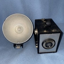 VTG 1950s Ansco Shur Flash Box Camera Binghamton New York Flash Bulb Cone Dish