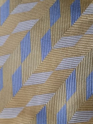 EDE & RAVENSCROFT SEIDENKRAWATTE BLAU WEISS & SENF FISCHGRÄT GEOMETRISCH EIN KLASSIKER