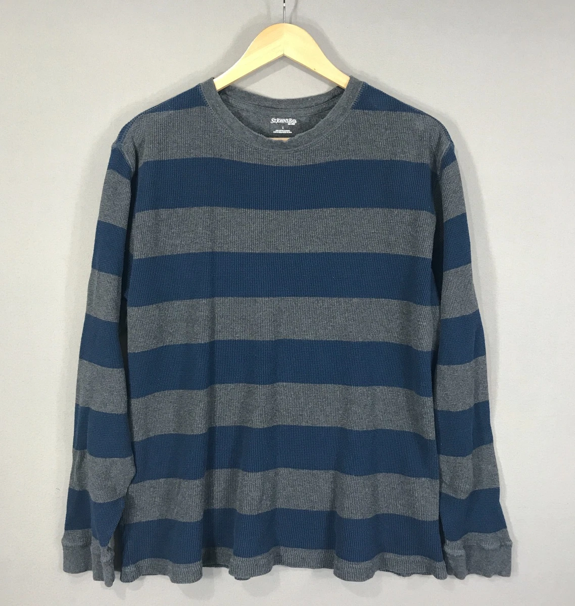 T-shirt St John's Bay Rayé Super Doux Manches Longues – Bleu Gris Taille XXL Neuf Avec étiquette