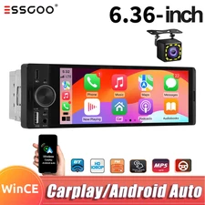 Single DIN 6.36" Android Auto Car Radio Stereo CarPlay Touch Screen Player +Cam