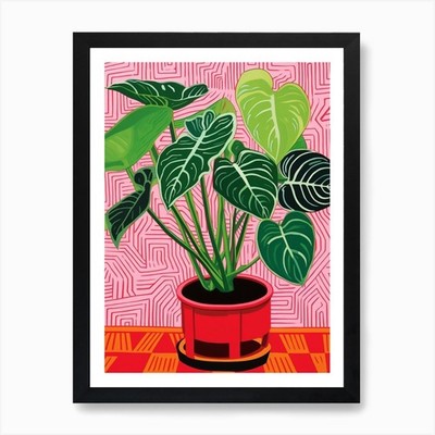 Rosa und rote Pflanze Illustration Cal gerahmtes Wandbild Poster Leinwanddruck Bild