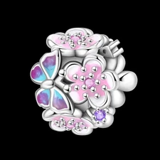 KUNSIR 925 Sterling Silver Butterfly & Flower Bead Charm For Bracelet Charm DIY