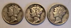 1935 1936 1937 Mercury Dimes F Lot of 3 U.S. coins raw circulated 90% silver 140
