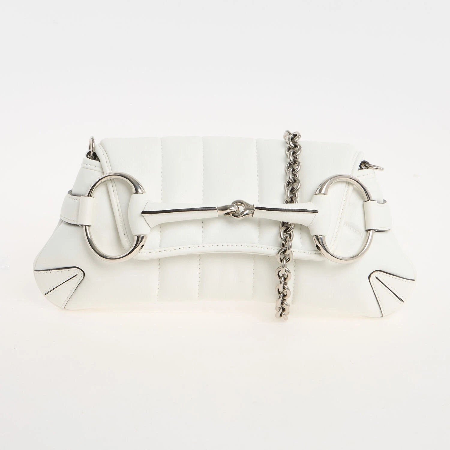 Gucci — Gucci Women’s Horsebit Handbag Small White Leather Silver Chain Retail £2740