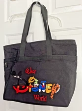 Vtg 90s Disney World Character Letters Embroidered Zipper Tote Bag Winnie Mickey