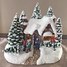 Thomas Kinkade Snowy Lighted Cottage "Country Christmas Homecoming" 2015 Working