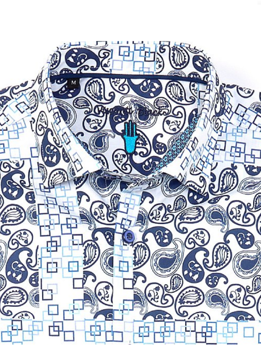 Visconti Black Men's Paisley Long-Sleeve Woven Shirt Blue/White