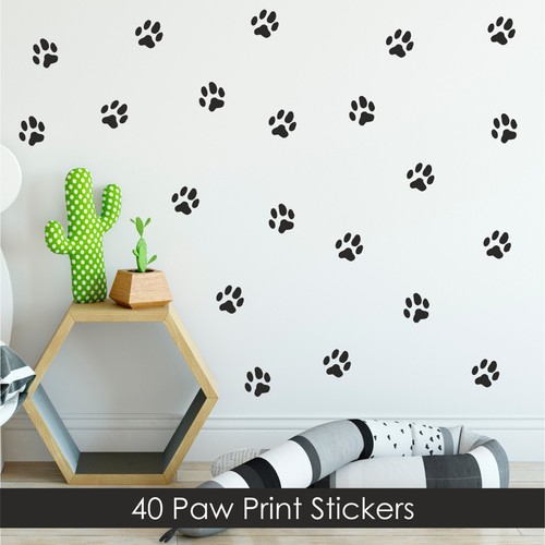 40 Pfotenabdruck Aufkleber | Hund Haustier Tier Wandtattoo Auto Van Kinder Vinyl Schlafzimmer - Bild 1 von 5