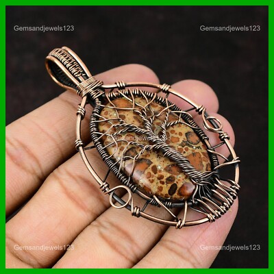 Natural Asteroid Jasper Tree Of Life And Wire Wrapped Unique Boho Pendant Copper
