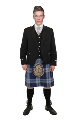 Maßanfertigung 8 Yard 16 Unzen schwerer Wollkilt in Distelblau Tartan £399
