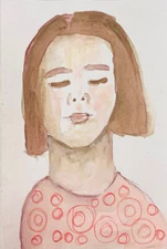 Woman Portrait Painting Naive Wall Art Small Original Paper Art