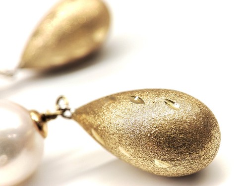 Orecchini pendente a goccia ORO Giallo 18 kt, Turchese e Perla naturale. 5,2 g - Foto 5 di 8