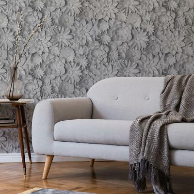 3D Effect Dimensions Floral Wallpaper Fine Decor Flowers Collage FD42691 Grey