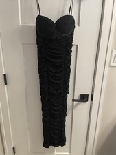 Black Fitted Long Ribbed Dress Medium 