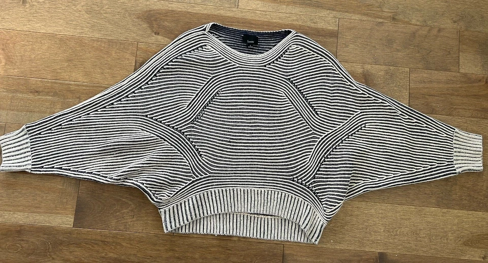 Lumiere Women's Sz L Striped Dolman Sleeve Sweater Blue/Ivory Chunky Knit Soft - Image 2 of 4