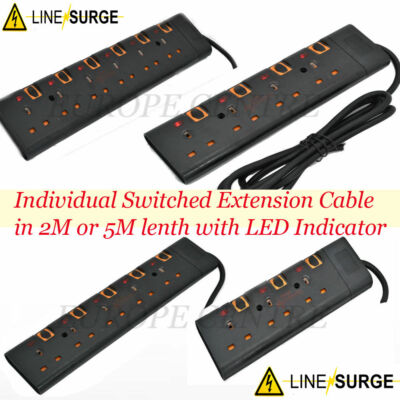 individually switched surge protected extension lead 5m