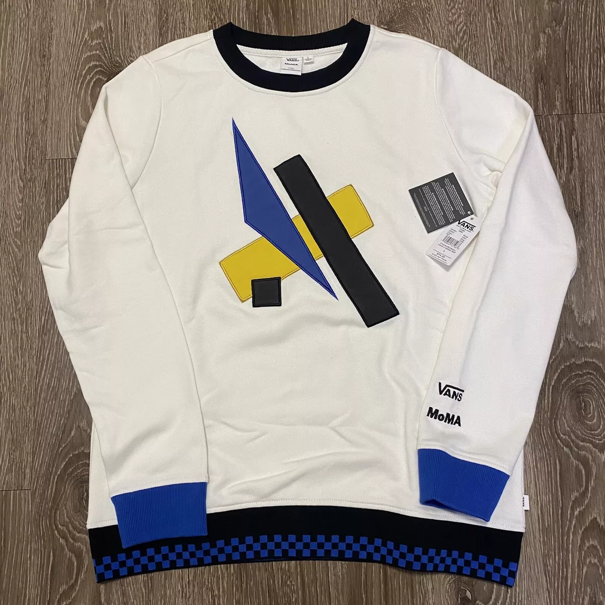Vans x MoMA Popova Fleece Pullover Crewneck Sweatshirt White Blue Black  Yellow | eBay