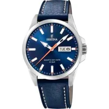 Festina Classics F203583 Mens Blue Leather Straps Analog Dial Quartz Wristwatch