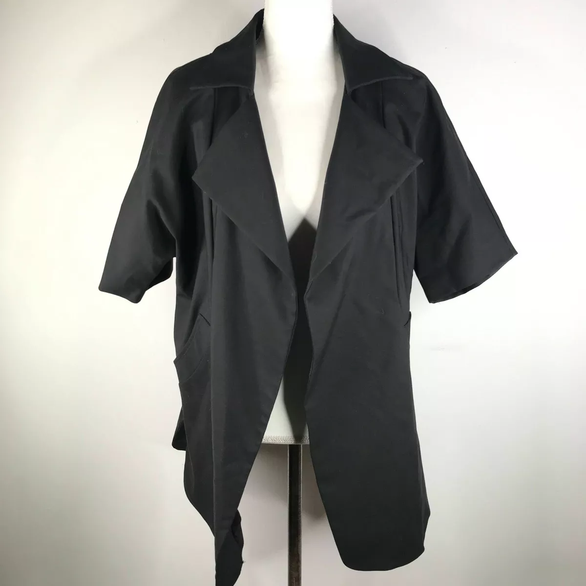 Jarbo Open Front Jacket Coat Womens 2 Black Softshell Loud Lapels Collared