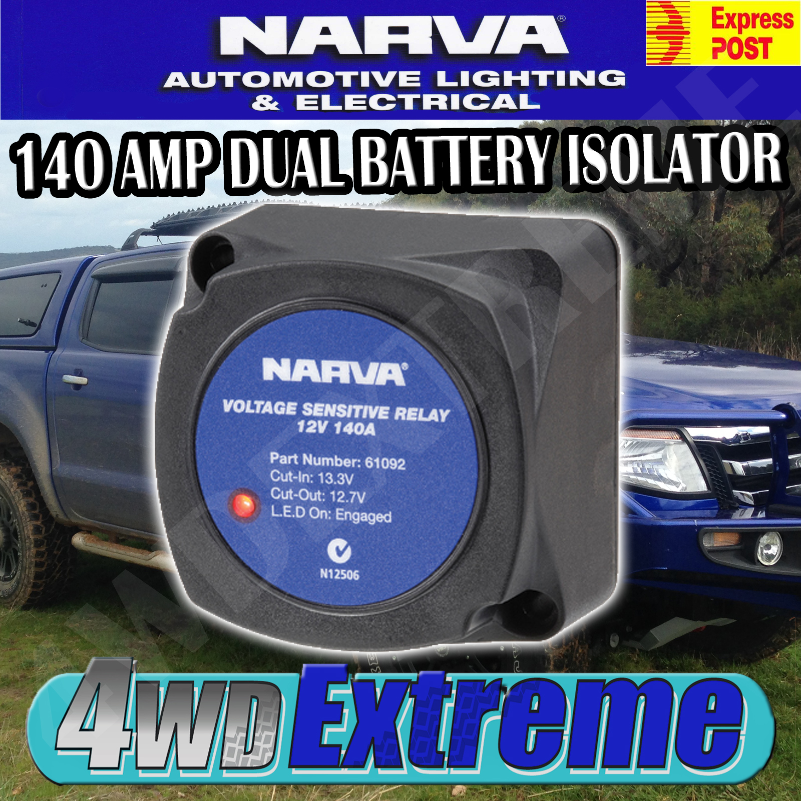 NARVA 12V 140AMP DUAL BATTERY SYSTEM VOLTAGE SENSITIVE RELAY, VSR 61092