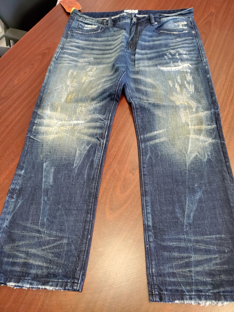 Rivet De Cru Pebbles Wash Relaxed Straight Fit Blue Jeans MSRP $138 Free Ship