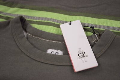 C.P. Company NWT Crew Neck Sweat Shirt Size L In Dusty Olive & Lime Green Stripe