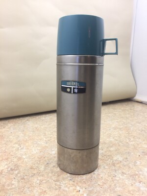 Vintage Stainless Steel Thermos Model 2464S King Seely 1970 Blue Top 764