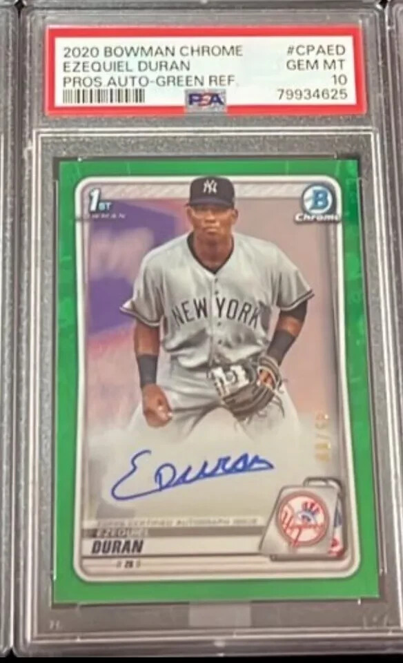 Green /99 Auto PSA 10 2020 bowman chrome Ezequiel Duran #CPAED Texas Rangers