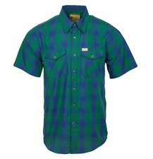 Dixxon Flannel Tahoe Pearl Snap Blue Green Plaid Bamboo Short Sleeve Shirt