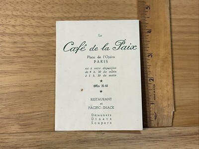 Vintage Rare Cafe De La Paix Restaurant Table Card Map