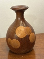 Vintage Handmade Turned Walnut Weed Pot Twig Pot Inlaid Wood Vase