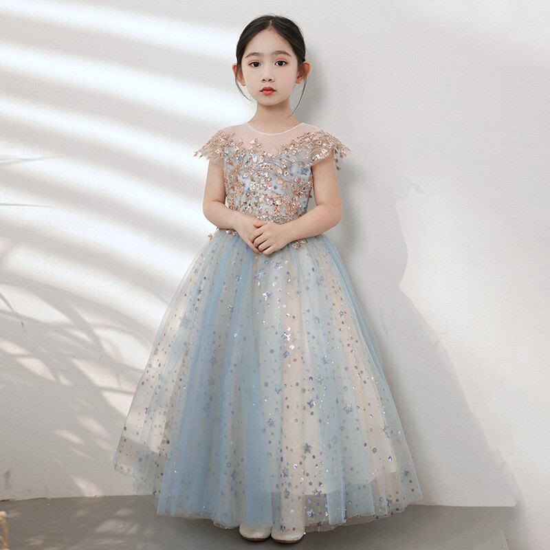 Illusion Neck Glitter Sequins Maxi Long Tulle Tutu Gown Dress Party  Princess | eBay