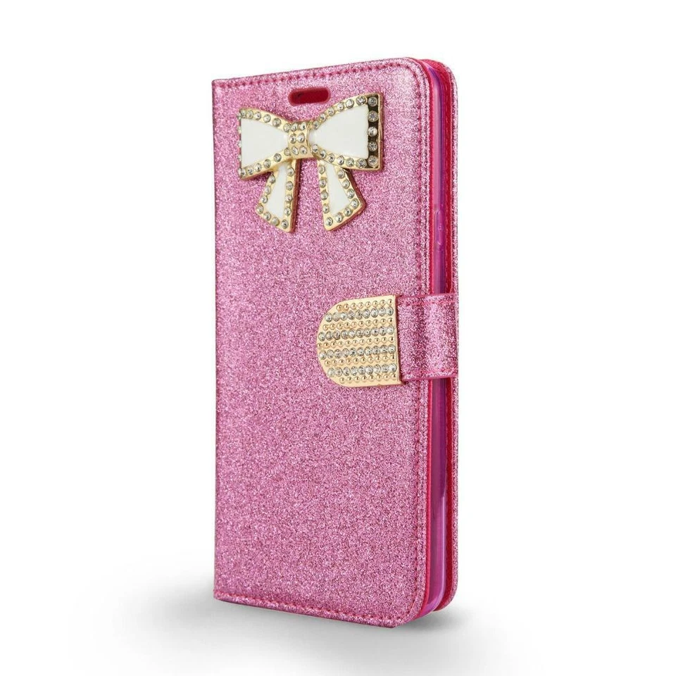 Estuche tipo billetera de cuero con diamantes brillantes abatible magnético para LG Stylo 5 Plus 4 Foto 4 de 4