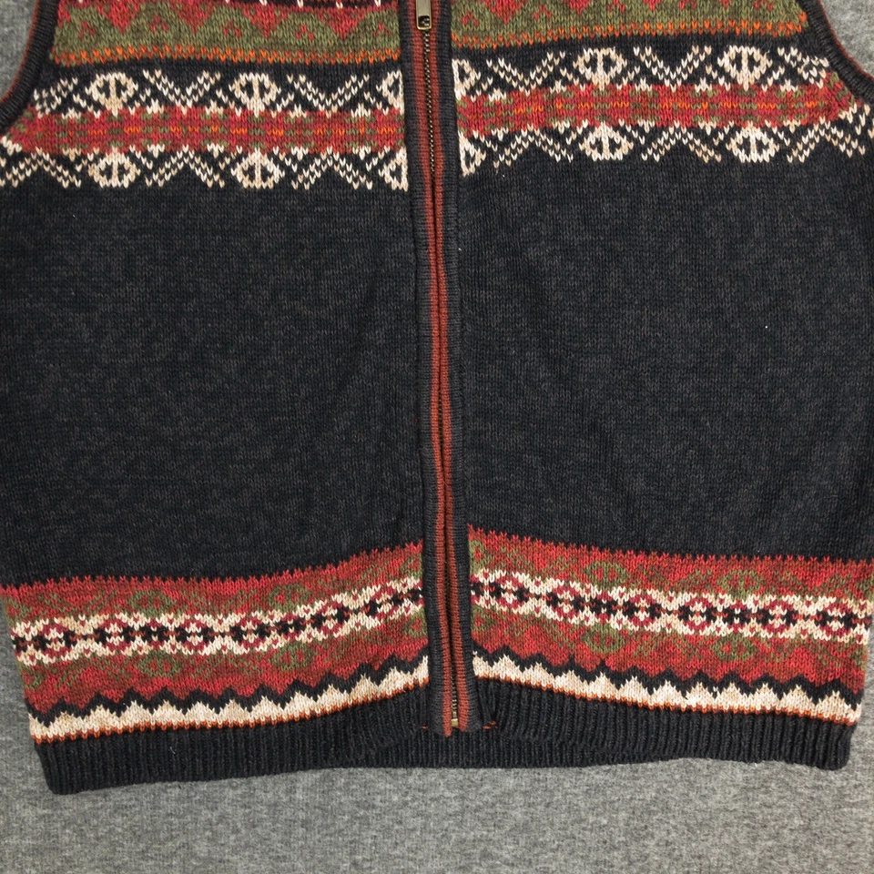 Erika & Co Vintage Fair Isle Tejido Cuello en V Cremallera Suéter Chaleco Gris Rojo Talla Grande Foto 3 de 4