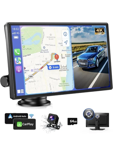 LAMTTO 9 Inch Wireless Car Stereo with Apple Carplay & Android Auto,Portable ...