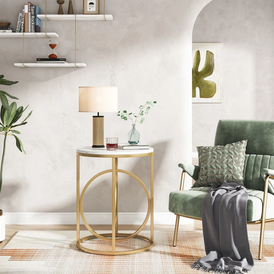 20'' Modern Round Side Table with White Faux Marble Table Top, Sofa Side Table - Image 3 of 4