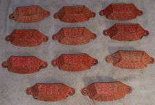 Great Set  11  Antique  Cast Iron  Bin  Cabinet  Pulls  Old Red Paint