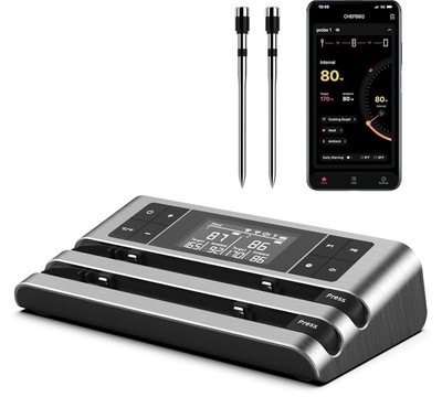 Wireless Smart App Meat Thermometer  Dual Sensor Probe 500FT Remote Monitoring