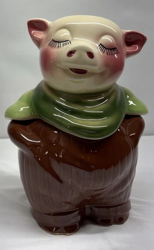 Vintage Shawnee Pottery Green Winnie Pig Piggy Bank Cookie Jar