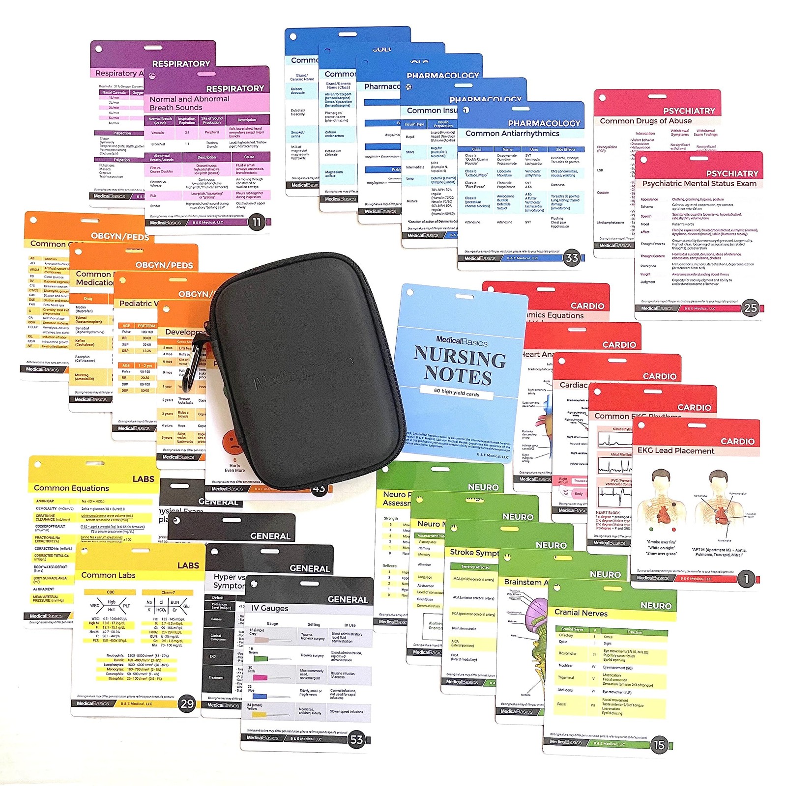 Nursing Notes 60 High Yield Pocket Nursing Reference Cards, Durable Plastic (...