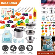 35-Piece Kids Kitchen Pretend Play Set with Stainless Steel Cookware  Utensils