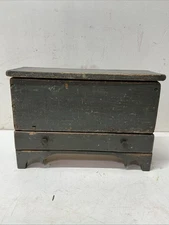 Antique Miniature Square Nails Original Finish? Blanket Chest w/ Drawer 12.5/8”L