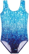 Gymnastics Leotards for Girls Shiny Ballet 7-8 Years, Blue Gradient