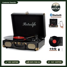 Vintage 3-Speed Bluetooth Vinyl Record Player - Portable Suitcase Design, Black