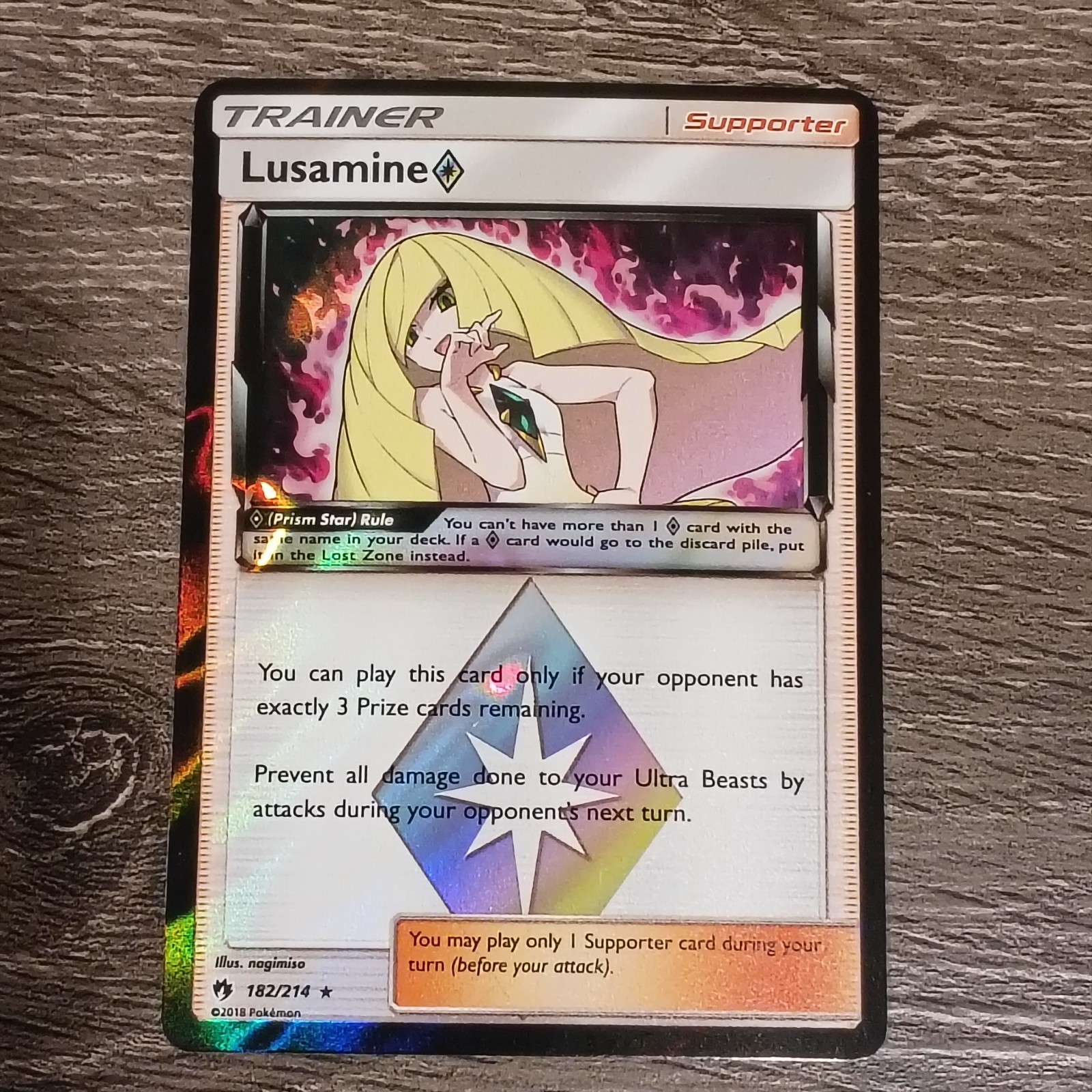 NM Pokémon Lusamine Prism Star Prism Rare SM - Lost Thunder 182/214 Near Mint